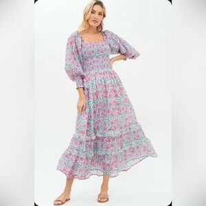 Oliphant Smocked Top Ruffle Tiered Maxi Dress sz Medium M